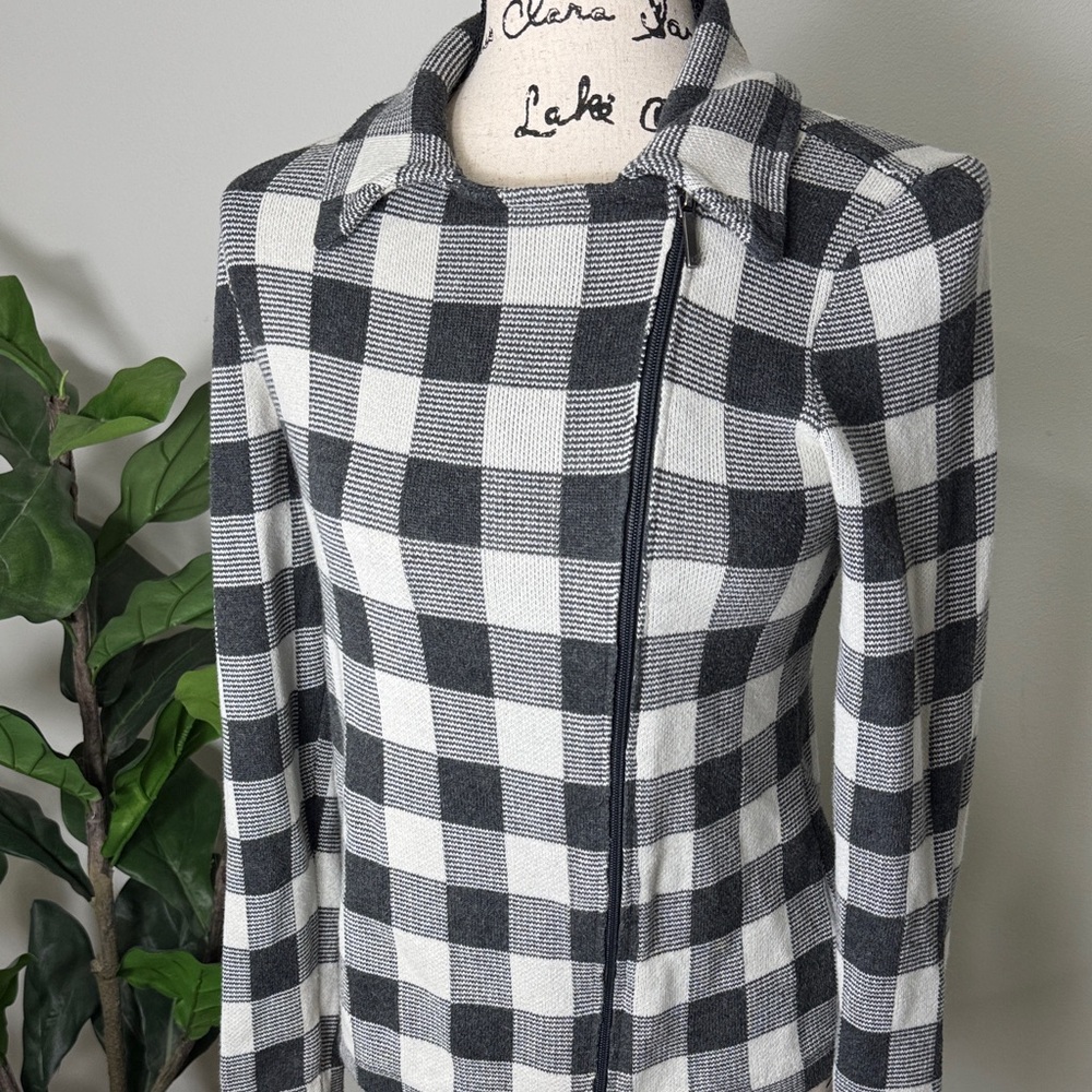 CHAPS Cardigan Jacket Zip Up Gingham Plaid Sweater Size Small